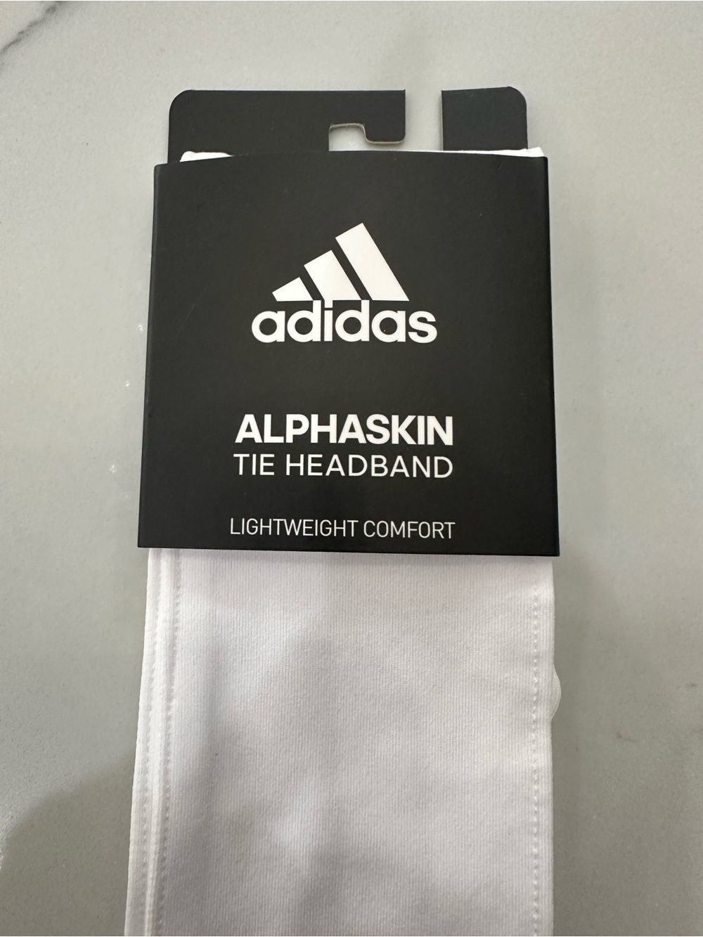 adidas White Alphaskin Tie Headband with Black Logo